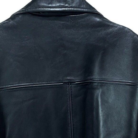 Mens Black Leather Jacket With Zipper Closure & Pockets - Picture 5 of 16